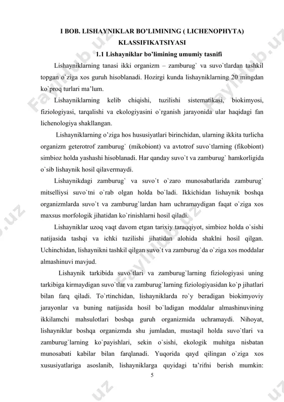 etlar ajdodlariga mansub turlari suvo`tlar bilan o`zaro munosabatda lishaynik hosil bo`lishi bilan belgilanganlar. lishayniklar vegetativ tanasining tuzilishi va ularning mevatanalari zamburug`larga yaqinligini ko`rsatib turibdi. lishayniklarning vegetativ tanasi barcha sodda o`simliklar kabi tallom yoki qattana deyilib, asosan zamburug` gifasining chigalidan iborat. suvo`tlari esa zamburug` gifalari orasida sochilib yotgan yoki taxlam bo`lib yotgan holda joylashgan. lishaynikdagi zamburug`lar uchi bilan o`sadigan ingichka gifadan iborat. u ikki qavat po`st bilan o`ralgan. odatda hujayralar bo`linganda bir yadroli, ayrimlarida esa yadrosi ikkita yoki undan ko`p miqdorda bo`ladi. lishayniklardagi gifa qalin po`stga egaligi sitoplazmasining donaligi bilan farqlanadi. bu ayniqsa, yassi yaproqsimon va butasimon shoxlangan tuzilishli lishayniklarda yaqqol namoyon bo`lgan. bunday tuzilish atrof - muhit ta’siriga qarshi mexanik, mustahkamlovchi “to`qima” vazifasini bajaradi. bir qator lishayniklardagi zamburug` gifalari bo`kib shilimshiqlanadi. bunday holat oddiy zamburug`larda ro`y bermaydi. lishayniklar substratga birikadigan joylaridagi zamburug` gifalari yog`li hujayralar yoki yog`li gifalar bo`lib, ular yashilroq tusga va qopsimon ko`rinishga ega. lishaynikdagi mikobiontda boshqa zamburug`larda …