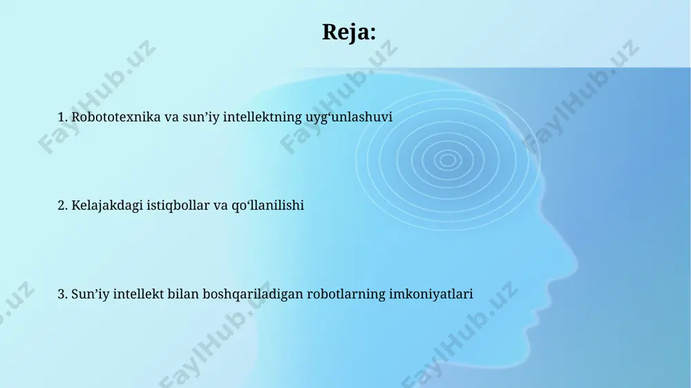 i va turli sohalarda, jumladan tibbiyot, sanoat va transportda keng qo'llanilishi kutilmoqda. avtonom robotlarning navigatsiya tizimlarida ishlatilayotgan kompyuter ko'rish (computer vision) va mashinani o'rganish (machine learning) texnologiyalari robotlarga murakkab muhitlarda mustaqil harakat qilish imkonini beradi, bu esa xavfsizlik darajasini sezilarli oshiradi. mashinani o'rganish va robotlar mashina o'rganish algoritmlari robotlarga 3d muhitni 1000 dan ortiq nuqtalarni tahlil qilib, mustaqil harakatlanish va ob'ektlarni aniqlash imkonini beradi. robotlarning harakatini optimallashtirish uchun chuqur o'rganish texnologiyalaridan foydalanish energiya sarfini 20% ga kamaytirib, samaradorlikni oshiradi. robotlarning muammolarni yechishdagi qobiliyati robotlar murakkab muammolarni, masalan, 1000 dan ortiq parametrlarga ega bo'lgan optimallashtirish vazifalarini, odamlarga qaraganda ancha tez va samarali hal qila oladi, bu esa vaqt va resurslardan tejashga yordam beradi. ai bilan birlashgan robotlar, 90% gacha aniqlik bilan, murakkab ma'lumotlarni tahlil qilib, prognozlarni amalga oshirishi va shunga asoslangan holda eng optimal echimlarni taklif qilishi mumkin, bu esa xatoliklar sonini sezilarli darajada kamaytiradi. etika va xavfsizlik masalalari robotlarning mustaqil …