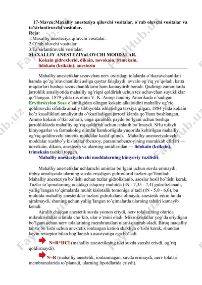 mahalliy anesteziya qiluvchi vositalar — DOCX