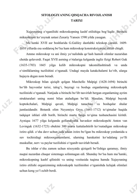 810-1882) hayvon hujayralarini o‘rganib “hayvon va o‘simliklar o‘sishi va tuzilishining mutanosibligiga doir mikroskopik tadqiqot” kitobini bosmadan chiqaradi. bu kitob esa hujayra nazariyasini ta’riflashga asos bo‘ldi. shuning uchun ham hujayra nazariyasining asoschisi t.shvann bo‘lib qoldi. xujayra nazariyasining asosiy qoidalari hozirgi kunda quyidagilardan iborat: 1.xayot asosan hujayra shaklida mavjud bo‘lib, barcha organizmlar hujayralardan tashkil topgan. xujayra tirik tabiatning bir bo‘lagi va unga tiriklik hususiyatlarning barchasi hos bo‘lib, hujayra modda almashish, ko‘payish, strukturaviy va irsiy elementar birlikdir. 2. xujayra biologik informasiya ro‘y beradigan va bu jarayon qayta ishlanadigan hamda xosil bo‘lgan energiyani yig‘uvchi, sarf qiluvchi, boshqa xil energiyaga aylantiruvchi murakkab tuzilmadir. 3. hayotning uzviyligi asosan hujayralardandir; hujayra umuman irsiyatning asosini tashkil etadi. 4. xujayra barcha tirik mavjudotlarning elementar birligidir, turli organizm hujayralari umumiy tuzilishga ega va ular bo‘linib yangi hujayra hosil qiladi. xix asrning oxirlarida sitologiya mustaqil fan sifatida rivojlana boshladi. xujayra nazariyasining rivojlanishida 1858 yilda chop etilgan nemis potoligi r.virxovning “sellyulyar potoligiya” …