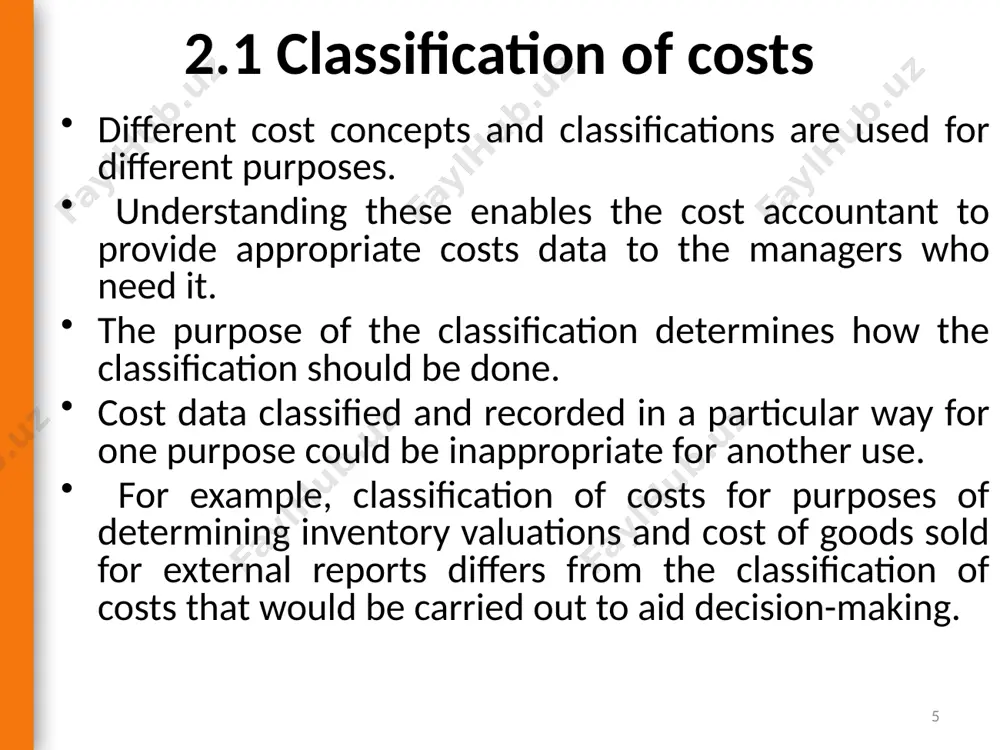 as direct and indirect based on management ability to trace it to specific jobs, departments and units direct costs: these are costs that could be traced to specific units in a cost-effective manner. example: direct material and direct labor costs indirect costs: are costs that are common to many cost objects are not directly traceable to any specific item (cost object). these costs are usually charged to product (cost objects) through allocation techniques. example: foh costs are indirect costs. 18 indirect cost for example, it is impossible to trace the factory managers’ salary in a multi-product plant to any particular product made in the plant. even if a product were dropped entirely, we would ordinarily expect the factory manager’s salary to remain the same. this is an example of a "common cost". on the other hand, other costs are treated as indirect costs because it would not be practical to …