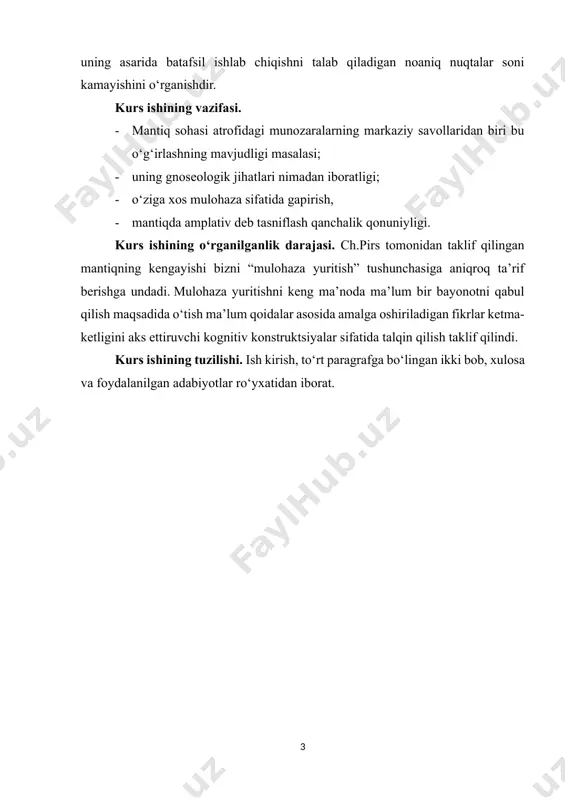llagan, o‘ttiz yil davomida olim bo‘lib ishlagan. bugungi kunda u asosan mantiq, matematika, falsafa, ilmiy metodologiya va semiotikaga qo‘shgan hissasi hamda pragmatizm asoschisi bo‘lgani uchun qadrlanadi. matematika, statistika, falsafa, metodologiya va turli fanlarda innovator bo‘lgan pirs o‘zini birinchi navbatda mantiqchi deb hisoblardi. u mantiqqa ko‘p hissa qo‘shgan, ammo uning uchun mantiq hozirda gnoseologiya va fan falsafasi deb ataladigan ko‘p narsalarni qamrab olgan. u mantiqni o‘zi asoschisi bo‘lgan semiotikaning rasmiy tarmog‘i sifatida ko‘rib chiqdi, bu mantiqiy pozitivistlar va hukmronlik qilgan til falsafasi tarafdorlari o‘rtasidagi bahs-munozaralarni bashorat qildi. bundan tashqari, u abduktiv fikrlash tushunchasini aniqladi, shuningdek, matematik induksiya va deduktiv fikrlashni qat’iy shakllantirdi. 1886-yildayoq u mantiqiy operatsiyalarni elektr kommutatsiya davrlari orqali amalga oshirish mumkinligini ko‘rdi. xuddi shu g‘oya o‘nlab yillar o‘tgach, raqamli kompyuterlarni yaratish uchun ishlatilgan. 1934 yilda faylasuf pol vays pirsni “amerika faylasuflarining eng original va ko‘p qirrali va amerikaning eng buyuk mantiqchisi” deb atagan. 1943 yilda vebsterning tarjimai holi lug‘atida …