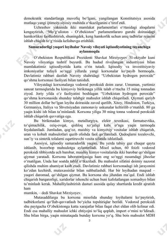 o‘l o‘tkazgichda qo‘llandi. marosimda ushbu transport bog‘lamasi ham to‘liq ochildi. uning umumiy uzunligi 702 metr, eni 46 metr. shuningdek, 2 ta aylana va 4 ta yoysimon “qanot”lar barpo etilib, kichik halqa yo‘li hamda sodiq tolipov ko‘chalari bilan samarali bog‘langan. bu qayrilib olishga hojat qoldirmay, avtomobillar harakatini osonlashtirdi. umuman, ushbu transport bog‘lamasi 1 soat ichida 5 mingta, bir kecha-kunduzda 132 mingta avtomobilni o‘tkazish quvvatiga ega bo‘ldi. prezident bu tizimni avval poytaxtimizdagi 114 ta ko‘prikda va keyinchalik barcha ko‘priklarda tatbiq etish zarurligini ta’kidladi. aytish joizki, mamlakatimizda keyingi sakkiz yilda 2 ming kilometr yo‘l qaytadan qurilgan, 100 ming kilometri ta’mirlangan. eng muhimi, bunda sifat o‘zgarmoqda, yangi turdagi polimer-beton, sement-beton qoplamalar keng qo‘llanilmoqda. natijada yo‘llardan foydalanish muddati 1,5 barobargacha uzaymoqda. xorijiy kompaniyalar bilan hamkorlikda kelgusi yil yana ming kilometr yo‘l qurish bo‘yicha 10 ta yirik loyiha rejalashtirilgan. saylov yangilangan konstitutsiya asosida mutlaqo yangi ijtimoiy-siyosiy muhitda o‘tkazilgani e’tirof etildi o‘zbekiston va mo‘g‘uliston davlat rahbarlarining siyosiy …