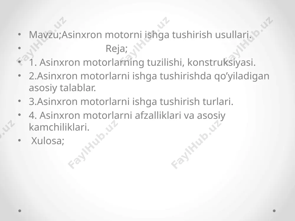 yoki jez (mis va rux aralashmasi) halqalarga ulanadi.[1] ishlash prinsipi. uch fazali asinxron motorning stator chulg‘amiga uch fazali tok berilganda vujudga kelgan magnit yurituvchi kuch (m y k ) statorda aylanish chastotasi n ,= 60 f /p bo‘lgan aylanma magnit maydonni hosil qiladi. bu maydon kuch chiziqlari stator chulg‘ami o‘ramlarini va rotorning qisqa tutashgan chulg‘am steijenlarini yoki uch fazali chulg‘ami o‘ramlarini kesib o‘tib, ularda e y k lar hosil qiladi. aylanma magnit maydonning aylanish chastotasi n1 bilan rotorning aylanish chastotasi n, orasidagi nisbiy farqqa sirpanish (s) deyiladi va u quyidagicha aniqlanadi (n.b. — nisbiy birlik): ish rejimlari. stator magnit maydonining aylanish chastotasi n1 va rotorining aylanish chastotasi n larning qiymatlariga bog‘liq holda asinxron mashina motor, generator va elektromagnit tormoz rejimlarida ishlashi mumkin. bulardan tashqari qisqa tutashuv va salt ishlash rejimlari ham mavjuddir. asinxron mashina motor rejimida (3a-rasm ) ishlaganida rotorning aylanish chastotasi stator aylanma magnit maydoni chastotasidan kichik (n1> n) …