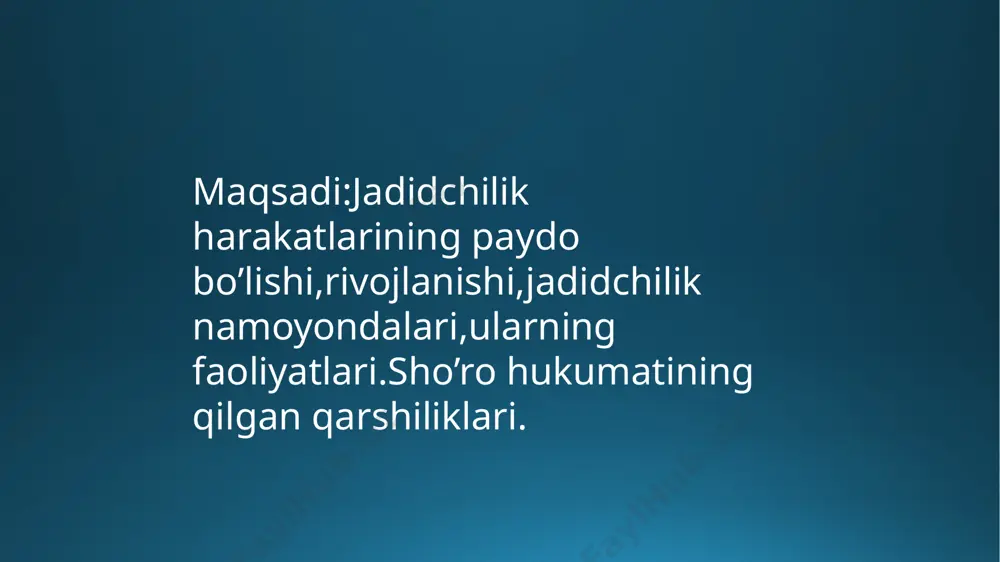 sida tug’ilgan. abdurauf fitrat –o’zbek tarixchisi,filolog,tarjimon,yozuvchi,dramaturg va adabiyot asoschilaridan biri,o’rta osiyo jadidchiligining taniqli vakili,birinchi o’zbek professori.jadidchilik milliy ma’rifatparvarlik harakatining tarafdori.turkiyada ta’lim olgan.inqilobga qadar o’rta osiyoni rossiyadan ozod qilinishi harakatlarida faol qatnashgan,politsiya nazorati ostida bo’lgan.turkiyadagi “yosh turklar” harakatidan ilhomlanib,buxoroda “yosh buxoroliklar”partiyasini tuzgan,uning ma’naviy rahnomasiga aylangan.do’sti va maslakdoshi munzim bilan hamkorlikda buxorolik 70 nafar yosh turkistonliklarni germaniyaning bir qator oliy ta’lim muassalariga yuborgan. abdurauf fitrat faoliyati. bunday bo’linishlarning asosiy sabablari: -turkiston o’lkasi,shu jumladan buxoro amirligidagi ijtimoiy-iqtisodiy va siyosiy vaziyatning og’irligi,rus podshosi va amirlikning ikki yoqlama zulmkorlik siyosati; -bolsheviklarning mahalliy xalq o’rtasida yurgizgan tashviqot va targ’ibotlari ta’siriga ishonuvchanlik; -mahalliy xalq vakillarining siyosiy vakuumdqa saqlanganligi ,ularning siyosat borasidagi g’oyaviy-nazariy saviyasining yetarli darajada rivojlanmaganligi. xususan,u buxoroning turli tumanlarida o’qituvchilik qilib,jadidchilik g’oyalarini keng targ’ib etdi.1916-yilga qadar buxorolik jadidlar yakdil harakat qilib keldilar,keyinchalik ular ikkiga bo’linib ketdilar .abdulvohid burhonov boshchiligidagi jadidlarning bir qismi eski tarzda faqat ma’rifat-madaniyat tarqatish yo’lini tutgan bo’lsa,ularning boshqa bo’lagi fitrat,fayzulla xo’jayev kabi chet …