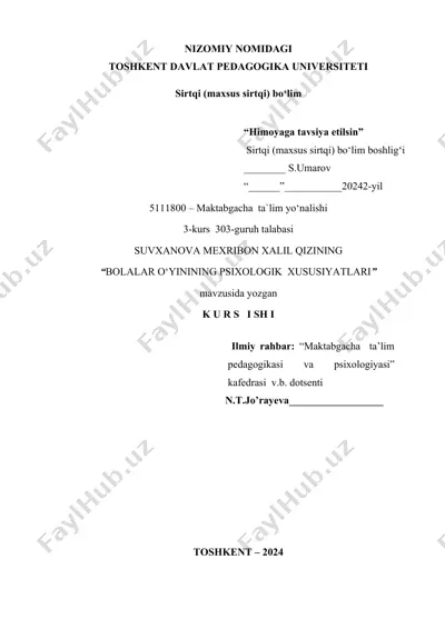 bolalar o'yinining psixologik xususiyatlari — DOCX