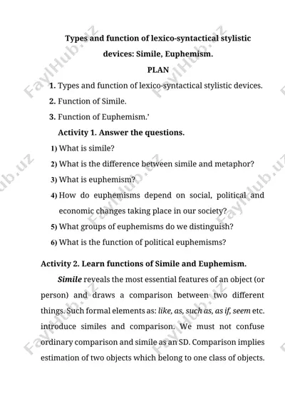 types and function of lexico-syntactical stylistic devices: simile, euphemism — DOCX