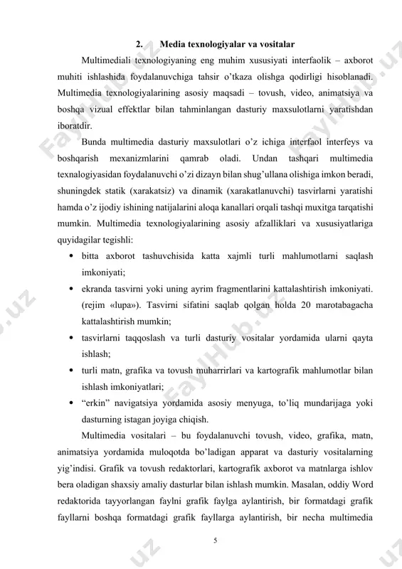 al haqiqiylik tizimi deganda – biz imitatsion dasturiy va texnik vositalar deb qabul qilamiz. interfaollikni tahminlash uchun, virtual tizim boshqaruvchi amallarni qabul qilishi kerak. bu amallar ko’pmodallikga, yahni ko’z bilan ko’radigan, tovush orqali qabul qiladigan bo’lishi kerak. bu amallarni amaliyotda bajarish uchun zamonaviy tizimlarda turli tovush va videotexnologiyalardan foydalaniladi. masalan katta xajmli tovush va videotizimlari, shuningdek odamning bosh qismiga o’rnatiladigan shlem va ko’zoynak displeylar, “hid sezadigan” sichqonchalar, boshqaruvchi qo’lqoplar, kibernetik nimchalar simsiz interfeys birgaligida ishlatiladi. virtual haqiqiylik tushunchasini jaron lanier (lang’e) taklif etgan. virtual haqiqiylik immersivlik va interfaollik tushunchalari bilan bog’liq. immersivlik deganda odamning virtual haqiqiylikda o’zini faraz qilishini tushunish lozim. interfaollik foydalanuvchi real vaqtda virtual haqiqiylikdagi obhektlar bilan o’zaro muloqotda bo’lib ularga tahsir ko’rsatishga ega bo’ladi. virtual borliq turlari: · passiv virtual borliq (‘assive virtual reality) — inson tomonidan boshqarilmaydigan avtonom grafik tasvirni tovush bilan kuzatilishi; · tekshiriluvchi virtual borliq chegaralangan miqdorda foydalanuvchiga taqdim qilinadigan stsenariy, tasvir, tovushni tanlash …