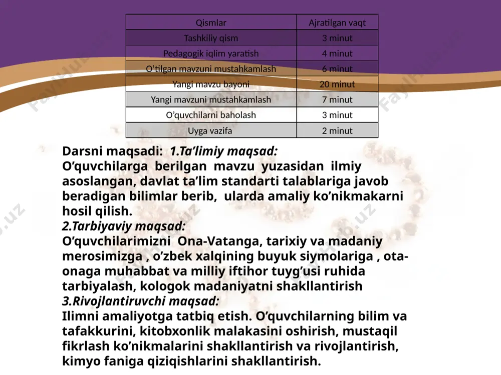 an bitta yoki bir nechta vodorod atomini nitroguruh (no2) bilan almashinishidan hosil bo‘lgan organik birikmalarga nitrobirikmalar deyiladi nomenklaturasi. ratsional nomenklatura bo‘yicha nitrobirikmalarni nomlaganda tegishli uglevodorod nomiga „nitro“ so‘zi qo‘shib aytiladi. ch3 no2 nitrometan ch3 ch2 no2 nitroetan xalqaro (sistematik) nomenklaturaga ko’ra nitrobirikmalar nomlashda quyidagi qoida va ketma-ketlikka amal qilinadi: 1. nitrogruppa asosiy uglerod zanjirida bo`lishi kerak. 2. asosiy zanjirdagi uglerod atomlarini nitrogruppa yaqin tomondan raqamlab chiqiladi. 3. yonaki zanjirdagi radikallar yoki nitroguruh nomi ularni asosiy zanjirdagi ular bog’langan uglerodni tartib raqami ko’rsatilgan holda alifbo tartibida aytib o’tiladi va ohirida asosiy zanjirni nomi aytiladi. olinish usullari. organik moddalarga nitrogruppani kiritish nitrolash deb aytiladi. 1. to‘yingan uglevodorodlarni nitrolash. buning uchun to‘yingan uglevodorodlarga nitrat kislota ta’sir ettiriladi: ch4 + hono2 ch3 no2 + h2o metan nitrometan 2. benzolga konsentrlangan nitrat kislota, (konsentrlangan sulfat kislota ishtirokida) nitrobenzol olinadi. fizik xossalari. nitrobirikmalarning quyi molekulyar gomologlari qo‘lansa hidli, rangsiz suyuqlik, efirda eriydi, spirt bilan yaxshi aralashadi. …