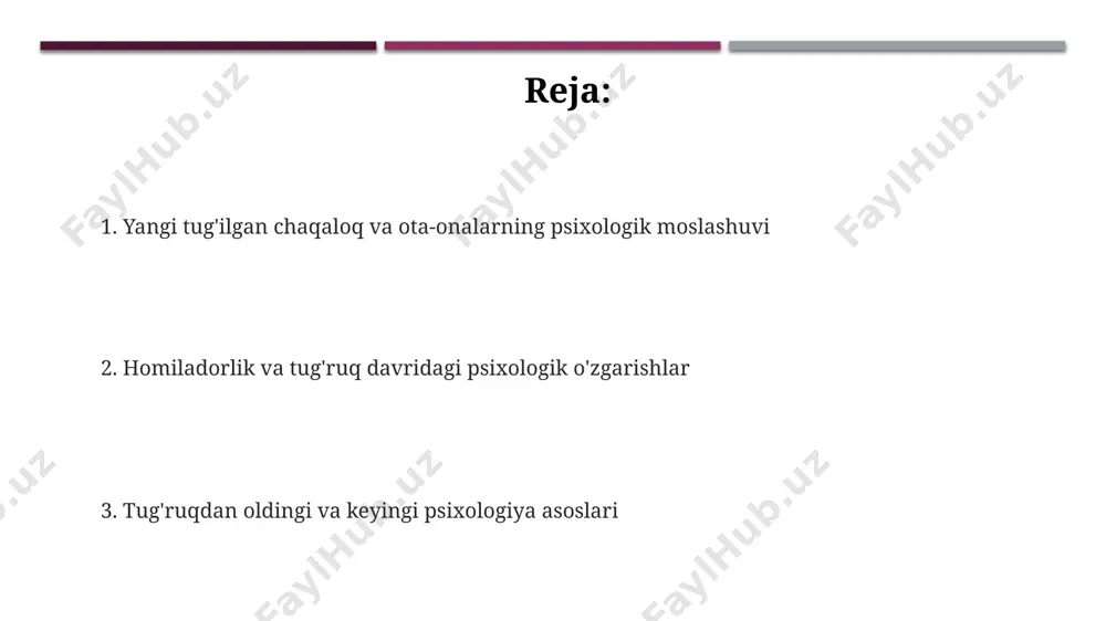 z joniga qasd qilish fikriga borishi mumkin, shuning uchun samarqanddagi psixiatriya markazlari kabi muassasalarga murojaat qilish juda muhim. jahon sogʻliqni saqlash tashkiloti maʼlumotlariga koʻra, tugʻruqdan keyingi depressiya dunyo boʻylab 10-15% ayollarda uchraydi va bu holatni erta aniqlash va davolash uchun toshkentdagi tugʻruq komplekslarida skrining testlaridan foydalanish kerak. homiladorlik davridagi ruhiy oʻzgarishlar gormonal o'zgarishlar, masalan, progesteron va estrogen darajasining keskin o'zgarishi, homilador ayollarning 30%ida kayfiyatning o'zgaruvchanligiga va asabiylashuvga olib kelishi mumkin. homiladorlikning ikkinchi yarmida, taxminan 25-35 hafta oralig'ida, samarqand viloyatida o'tkazilgan tadqiqotlarga ko'ra, uyqusizlik va tashvish hissi kuchayishi mumkin. homiladorlikning birinchi trimestrida, taxminan 10-20% ayollarda depressiya alomatlari kuzatiladi, bu esa toshkentdagi tibbiyot muassasalarining statistikasida tasdiqlangan. tugʻruqdan oldingi va tugʻruqdan keyingi davr psixologiyasi ҳомиладорлик ва туғруқдан кейинги даврда аёлларда 30% гача гормонал ўзгаришлар кузатилади, бу эса кайфият ўзгариши, хавотир ва безовталик каби рухий муаммоларни келтириб чиқаради. 2018 йилги жаҳон соғлиқни сақлаш ташкилотининг маълумотларига кўра, ўзбекистондаги 10 аёлдан 1 таси туғруқдан кейинги депрессиядан …