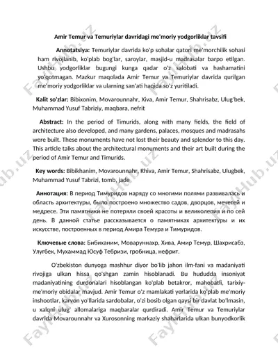 temuriy va amir temur davriy me'moriy yodgorliklar — DOCX