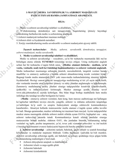 media savodxonlik va axborot madaniyati evolyutsiyasi — DOCX