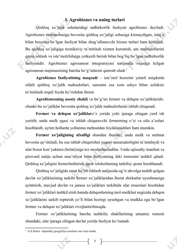 ik mahsulotlari – 126,2 trln. so’mni (102,1 %) tashkil qildi.[footnoteref:3] [3: “qishloq xo’jalig isohasini rivojlantirish va agrobiznesni takomillashtirish yo’llari” “xalq so’zi” gazetasi, 2020-yil, 9-fevral.] 1-rasm. qishloq xo’jaligi mahsulotlari ishlab chiqarish hajmida dehqonchilik va chorvachilik mahsulotlarining ulushi (%da) 2020– yilning yanvar – dekabr oylari yakuniga ko’ra, ishlab chiqarilgan qishloq xo’jaligi mahsulotlari tarkibidagi fermer xo’jaliklarining ulushi bo’yicha eng yuqori ko’rsatkich samarqand viloyatida (35,1 %), dehqon (shaxsiy yordamchi) xo’jaliklarining eng yuqori ulushi navoiy viloyatida (76,7 %), qishloq xo’jaligi faoliyatini amalga oshiruvchi tashkilotlarning eng yuqori ulushi toshkent viloyatida (14,0 %) qayd etildi.[footnoteref:4] [4: o‘zbekistonrespublikasining 2020-yil 29-sentabrdaqabulqilingan “qishloqxo‘jaligiuchunmo‘ljallanganyerlardanvao‘rmonfondiyerlaridanfoydalanishsamaradorliginioshirishmaqsadidao‘zbekistonrespublikasiningayrimqonunhujjatlarigao‘zgartishvaqo‘shimchalarkiritishto‘g‘risida”gio‘rq-639-sonliqonunining (o‘zbekistonrespublikasioliymajlisipalatalariningaxborotnomasi, 2020-yil, № 9, 540-modda) 4-moddasi] fermer xo’jaliklarining qishloq xo’jaligi mahsuloti tarkibidagi ulushi bo’yicha eng kam ko’rsatkich toshkent viloyatida (17,1 %), dehqon (shaxsiy yordamchi) xo’jaliklarining eng kam ulushi sirdaryo viloyatida (59,3 %), qishloq xo’jaligi faoliyatini amalga oshiruvchi tashkilotlarning eng kam ulushi xorazm viloyatida (2,1 %) kuzatildi. dehqonchilik mahsulotlari 2020– yilning yanvar – dekabr oylarida yetishtirilgan dehqonchilik mahsulotlarining …