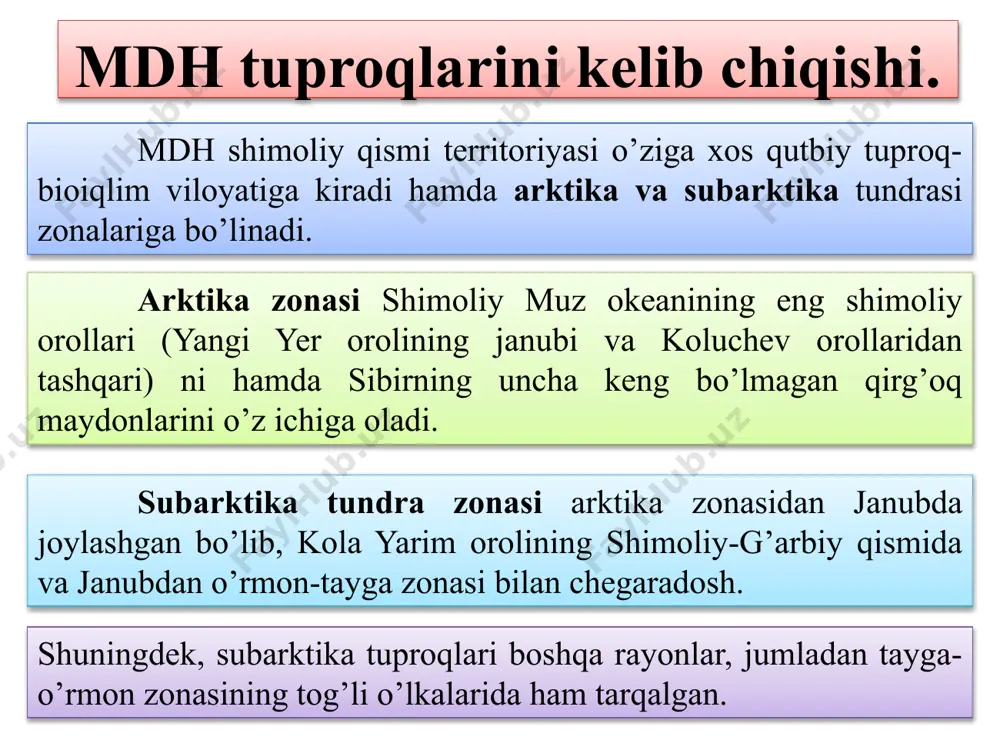 singdirish sig’imi past (100 g tuproqda 8 – 11 mg. ekv). tuproq asoslar bilan to’yinmagan. podzol tuproqlarda struktura yaxshi ifodalanmagan. bu tuproqlarning salbiy xususiyatlarini yaxshilash uchun yerni ohaklash va o’g’itlardan samarali foydalanish hamda almashlab ekishni to’g’ri yo’lga qo’yish kerak. podzol tuproqlar podzollanish darajasiga ko’ra oz podzollashgan, o’rtacha podzollashgan, kuchli podzollashgan turlarga bo’linadi. podzollanish belgilarining chuqurligiga (a0 gorizontining pastki qatlamidan boshlab hisoblaganda) yuza podzollashgan-5 sm gacha; yupqa podzolli-20 sm gacha; chuqur bo’lmagan podzolli-30 sm gacha; chuqur podzolli-30 sm dan ko’p, tuproqlarga ajratiladi. a1 gorizontining gumus miqdori (chimli-podzol tuproqlar uchun)ga asosan: kam gumusli, o’rtacha gumusli, sergumusli. o’rmon-dasht va dasht zonasining qora tuproqlari. qora tuproqlar shimoliy yarimshar materiklarida - yevroosiyo va shimoliy amerikada tarqalgan. ularning maydoni 260 mln/ga (quruqlikning 1,7%), shu jumladan tog’ qora tuproqlari 23 mln/ga ni tashkil etadi. mdh hududida qora tuproqlar o’tloq-qora tuproqlari va shurtobli tuproqlar kompleksi bilan birga 191 mln/ga ni tashkil etadi. yer sharida tarqalgan qora tuproqlarning qariyb …