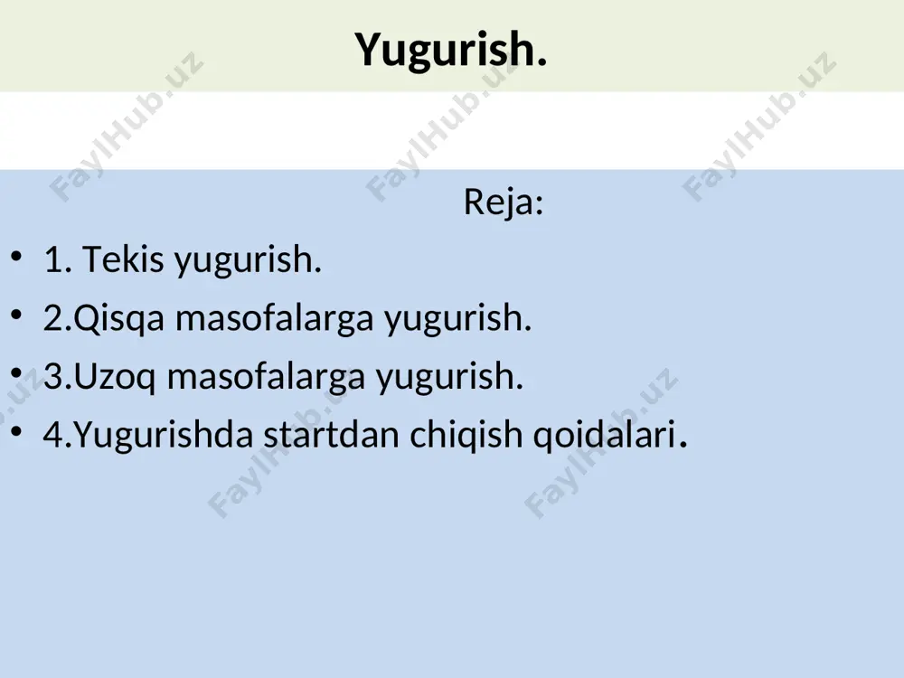 moniy tarbiyaning muhim omiliga aylangan. foydalanilgan adabiyotlar: karimov i.a. “yuksak ma’naviyat – yengilmas kuch.” – t.: ma’naviyat, 2008. sharipov h., to‘xtasinov a. “yengil atletika asoslari.” – toshkent: o‘zdjti nashriyoti, 2019. mavlonov a. “jismoniy tarbiya nazariyasi va metodikasi.” – toshkent: o‘zbekiston milliy universiteti, 2020. raxmatullayev b., saidqulov a. “sport pedagogikasi.” – toshkent: o‘zdjti, 2018. o‘zbekiston respublikasi “jismoniy tarbiya va sport to‘g‘risida”gi qonuni. – toshkent, 2021. xalq ta’limi vazirligi. “umumta’lim maktablarida jismoniy tarbiya darslarini o‘tkazish metodikasi.” – toshkent, 2022. www.olympic.uz – o‘zbekiston milliy olimpiya qo‘mitasi rasmiy veb-sayti www.edu.uz – o‘zbekiston respublikasi ta’lim portali