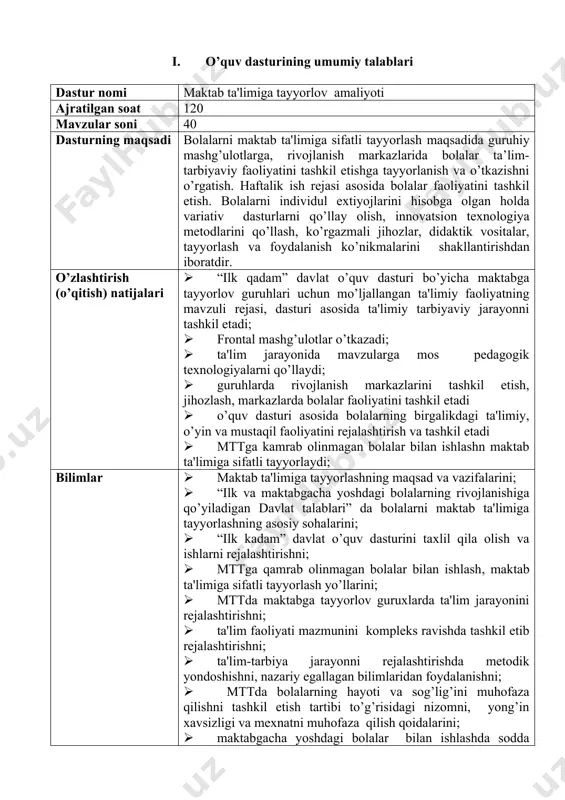 ar matematika, nutqni rivojlantirish, savodxonlikka o’rgatish. “mening qadrdon o’zbekistonim” haftalik reja bo’yicha rivojlanish markazlaridagi bolalar ta’lim-tarbiyaviy faoliyatini tashkil etish. kelgusi hafta ta’lim-tarbiyaviy faoliyatni tashkil etishga tayyorlanish. mashg’ulot ishlanmalar, didaktik vositalar, ko’rgazmalar tayyorlash. prezentatsiyalar tayyorlash. 3 a 1 3 “mening shahrim – mening mahallam” hafta rejasi bo’yicha bolalar faoliyatini tashkil etish guruhiy (frontal) mashg’ulotlarni tashkil etish. elementar matematika, nutqni rivojlantirish, savodxonlikka o’rgatish. “mening shahrim – mening mahallam” haftalik reja bo’yicha rivojlanish markazlaridagi bolalar ta’lim-tarbiyaviy faoliyatini tashkil etish. kelgusi hafta ta’lim-tarbiyaviy faoliyatni tashkil etishga tayyorlanish. mashg’ulot ishlanmalar, didaktik vositalar, ko’rgazmalar tayyorlash. prezentatsiyalar tayyorlash. 3 a 1 4 “men va mening oilam” mavzusida bolalar faoliyatini tashkil etish “men va mening oilam” mavzusida bolalar faoliyatini tashkil etish guruhiy (frontal) mashg’ulotlarni tashkil etish. elementar matematika, nutqni rivojlantirish, savodxonlikka o’rgatish. “men va mening oilam” haftalik reja bo’yicha rivojlanish markazlaridagi bolalar ta’lim-tarbiyaviy faoliyatini tashkil etish. kelgusi hafta ta’lim-tarbiyaviy faoliyatni tashkil etishga tayyorlanish. mashg’ulot ishlanmalar, didaktik vositalar, ko’rgazmalar …