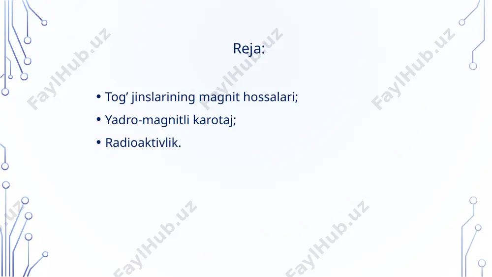 yd etilmaydi. ymkda erkin presessiya signalining amplitudasini tavsiflash uchun erkin suyuqlik indeksi (ffi) - ymk paytida va distillangan suvda kuzatilgan dastlabki signal amplitudalarining nisbati qo’llaniladi. yadro-magnitli karotaj bajarilishi kerak bo'lgan vazifalar: tog' jinslarining samarali g'ovakligini aniqlash , kollektorlarini aniqlash, kollektorlarning to'yinganligi tabiatini aniqlash, mahsuldor kollektorlarning samarali imkoniyatlarini aniqlash. yadro-magnitli karotaj zondi katushka va kalitdan iborat bo'lib, uni 2-3 a quvvatga ega bo'lgan doimiy oqim manbaiga navbat bilan bog'laydi. katushkaning o'qi quduqning o'qiga perpendikulyar ulanganda, katushka quduqning o'qiga perpendikulyar yo'nalishda, ya'ni vertikal quduqda, yerning magnit maydon vektoriga (t) deyarli perpendikulyar bo'lgan holda, atrofdagi bo'shliqda polarizatsiya qiluvchi doimiy magnit maydon hosil qiladi. shu munosabat bilan yadro-magnitli karotaj usulini og'ish va gorizontal quduqlarda qo'llash qiyin. polarizatsiya maydonining kattaligi yer maydonidan taxminan 100 marta katta. oqim uzunlamasına bo'shashish tugagunga qadar (2-3 s dan ko'p bo'lmagan) o'tadi. polarizatsiya maydonini o'chirib qo'ygandan so'ng, biroz vaqtdan so'ng (tm = 25-30 ms), induktsiyalangan emf katushkada qayd etiladi. yadro-magnitli …