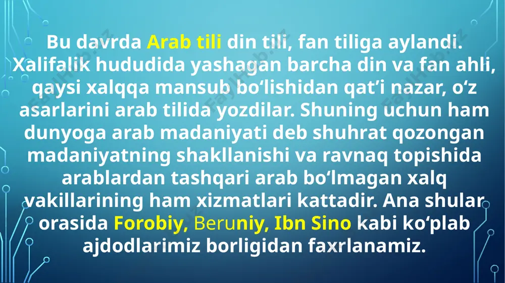 anadigan fan sohasi. bunday fikrning ildizlari ham forobiyga borib taqaladi. u til haqidagi fanning ikki qismdan iboratligini ta’kidlaydi. birinchisi ma’lum tilda mavjud bo‘lgan so‘zlarni xotirada saqlanishi va nimani ifodalashini bilish. ikkinchisi esa bu so‘zlarni boshqarib turadigan qonunlarni bilish. muallif har qanday san’atda qonun universal, keng qamrovli ekanligini ko‘rsatadi. forobiy so‘z ma’nolarini ham tasnif etadi. uning fikricha, so‘z ma’nosi ikki turli bo‘ladi: sodda va murakkab. odam, hayvon singari olamdagi bir turdagi narsa va hodisalarni atash vazifasini bajaruvchi alohida so‘zlar sodda; narsa va uning belgisini bildiruvchi bu odam hayvon kabi ifodalar esa murakkab sanaladi. forobiy atoqli va turdosh otlarni ham farqlaydi. u sodda ma’noli so‘zlarni ikkiga bo‘ladi: 1) atoqli otlar. masalan, zayd, amr kabi; 2) tur va jinsni ko‘rsatadigan so‘zlar. masalan, odam, hayvon, ot kabi. tur va jinsni bildiruvchi so‘zlar asosida muallif so‘z turkumlarini ham tasnif etadi. forobiy tur va jinsni bildiradigan so‘zlarni arab grammatika maktablari an’analari asosida ot, fe’l va harflarga …