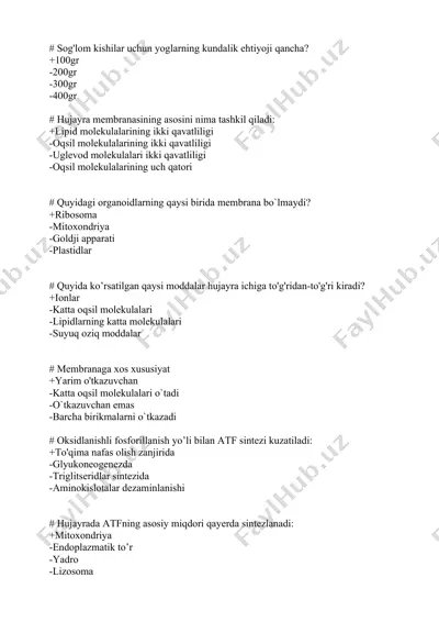 biologiya test savollari — DOC