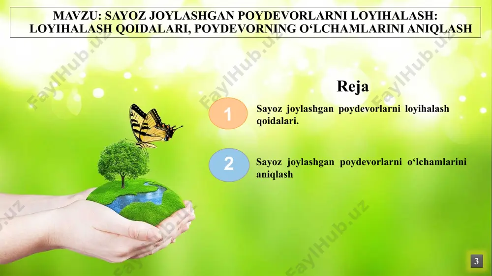 sh uchun foydalaniladigan ko‘rsatkichlar quyidagi tartibda hisoblab chiqiladi: gruntning g‘ovaklik koeffitsienti : (1) - gruntning g‘ovakligi : (2) bu yerda : ρs – grunt qattiq zarrachalarining zichligi; ρd – grunt skletining zichligi; 5 - gilli gruntlarning konsistensiya ko‘rsatkichi : (3) bu yerda: wp – gruntning quyi plastiklik chegarasidagi namligi; ip – gruntning plastiklik soni; wtab – qurilish maydonidagi gruntning tabiiy holatdagi namligi bo‘lib, quyidagicha aniqlanadi : (4) γs – grunt qattiq zarrachalarining solishtirma og‘irligi: (5) ρs– grunt qattiq zarrachalarining zichligi; g – erkin tushish tezlanishi, g=9,81 m/s2 . suvga to‘yingan holatdagi gruntning solishtirma og‘irligi quyidagicha aniqlanadi: (6) bu yerda γd – grunt skletining solishtirma og‘irligi: (7) ρd – grunt skletining zichligi; g – erkin tushish tezlanishi, g=9,81 m/s2 . suvga to‘yingan holatdagi gruntning suvli muhitdagi (suvdagi muallaq) solishtirma og‘irligi quyidagicha aniqlanadi: (8) γw – suvning solishtirma og‘irligi γw = 10 kn/m3 . 2. gidrotexnika inshootlari va ularning zaminlari holatini tabiiy …