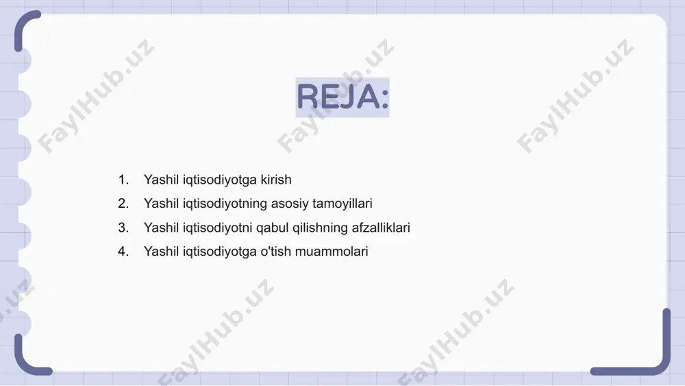 jlanishga, atrof-muhitni asrash bilan birga iqtisodiy o'sishni rag'batlantirishga qaratilgan. asosiy tushunchalarga qayta tiklanadigan energiya, chiqindilarni kamaytirish va saqlash kiradi. yashil iqtisodiyotga o'tish siyosatni o'zgartirish, texnologik taraqqiyot va iste'molchilarning xatti-harakatlarini o'zgartirish kabi muammolarni keltirib chiqaradi. bu to‘siqlarni yengish hamkorlik va innovatsiyalarni talab qiladi. to'siqlarga qaramay, yashil iqtisodiyotning afzalliklari, jumladan, havo sifatini yaxshilash, uglerod chiqindilarini kamaytirish va toza energiya sohasida ish o'rinlarini yaratish. yashil iqtisodiyot bo'yicha muvaffaqiyatli amaliy tadqiqotlar yashil iqtisodiyotning qisqacha mazmuni va asosiy kontseptsiyalari iqtisodiy o'sishni rag'batlantirish bilan birga atrof-muhitni muhofaza qilishga yordam beradigan barqaror amaliyotlarni o'z ichiga oladi. ushbu sohadagi muvaffaqiyatli amaliy tadqiqotlar biznes qanday qilib sayyoramizga foyda keltirishi mumkinligini ko'rsatadi. bir vaqtning o'zida uglerod chiqindilari va operatsion xarajatlarni kamaytiradigan qayta tiklanadigan energiya echimlarini joriy etgan kompaniya ana shunday misoldir. yana bir amaliy tadqiqot aylanma iqtisodiyot modelini yaratib, qayta ishlash va chiqindilarni kamaytirishni rag'batlantiradigan jamoatchilik tashabbusini ta'kidlaydi. ushbu muvaffaqiyat hikoyalari turli sohalarda yashil iqtisodiyot tamoyillarining hayotiyligi va ta'sirini ko'rsatadi. …
