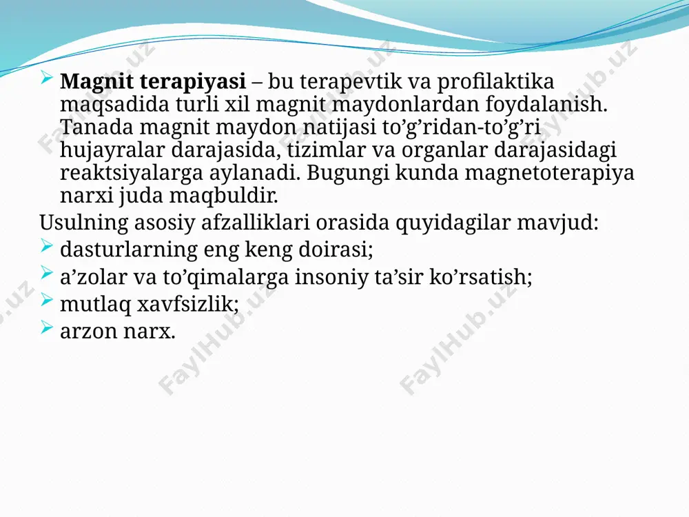 urtqa pog'onasi uchun magnit terapiya protsedurasi quyidagi kasalliklar uchun buyuriladi: skolioz; orqa miya churralari va protrusionlari; magnit terapiya servikal o'murtqa kasalliklari uchun qo'llaniladi. image2.jpeg image3.jpeg image4.jpeg image5.jpeg /docprops/thumbnail.jpeg