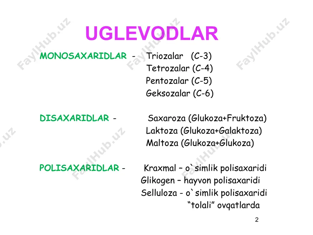 dekstrin- disaxarid (maltoza, izomaltoza)ga gidrolizlanadi. entorositlar yuzasida disaxaridlar monosaxaridlarga parchalanadi maltoza 2 glukoza maltaza izomaltoza 2glukoza izamaltaza laktoza glukoza +galaktoza laktaza saxaroza glukoza +fruktoza saxaraza * * * * * * * * * * * * * * * * * * * * * * * * * * * * * * * * * *