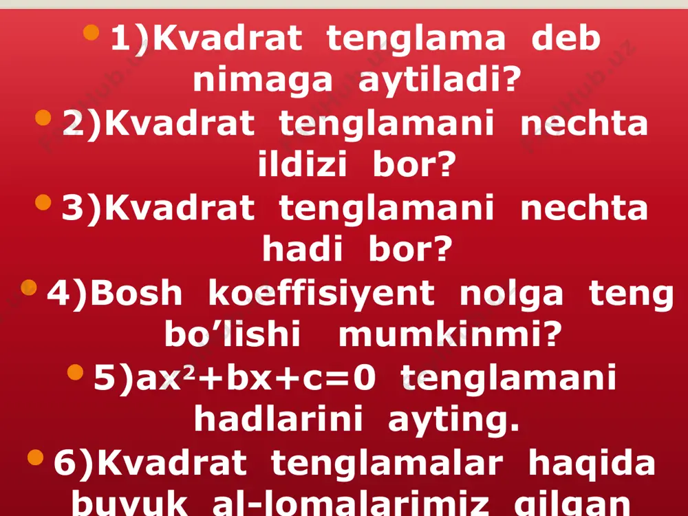 kvadrat tenglamalari haqida dars ishlanmasi - Page 4