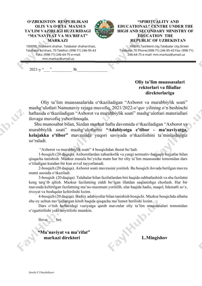 "axborot va murabbiylik soati mashg'ulotlari materiallari" — DOCX