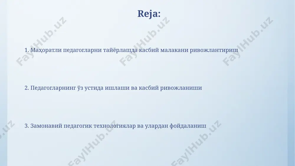 nlar va simulyatsiyalarni qo'llash orqali 30 dan ortiq pedagogik ko'nikmalarni rivojlantirishga erishiladi, akt vositalaridan foydalanishning samaradorligini 15% ga oshiradi. mahoratli pedagoglarning 70% dan ortig'i aktni samarali qo'llash orqali o'quvchilarning bilim olish darajasini 10-15 ballga oshirish mumkinligini ta'kidlaydi. zamonaviy ta'lim texnologiyalaridan foydalanish taqdimotlarni tayyorlashda 5 dan ortiq turdagi multimedia vositalaridan foydalanish, mahoratli pedagoglarning darslarini 2 barobar qiziqarli va tushunarli qiladi. interfaol o'yinlar va simulyatsiyalar kabi texnologiyalar 20-25% ga o'quvchilarning bilim va ko'nikmalarini mustahkamlashga yordam beradi, shu bilan birga motivatsiyani oshiradi. baholashning zamonaviy usullari samaradorlikni oshirish maqsadida, 5-ball shkalasi yordamida o'qituvchilarning dars berish uslubi, o'quvchilar bilan ishlash va o'quv natijalari bo'yicha miqdoriy va sifatli baholash o'tkaziladi. kompyuterlashtirilgan testlar va onlayn platformalar orqali 200 dan ortiq savollardan iborat interaktiv baholash tizimlari pedagoglarning bilim va ko'nikmalarini ob'ektiv baholashga yordam beradi. pedagogik tadqiqotlar va innovatsiyalar “pedagogik tadqiqotlar va innovatsiyalar” doirasida o'tkazilgan 5 ta xalqaro konferentsiya natijalariga ko'ra, zamonaviy ta'lim muammolarini hal qilishda samarali strategiyani ishlab …