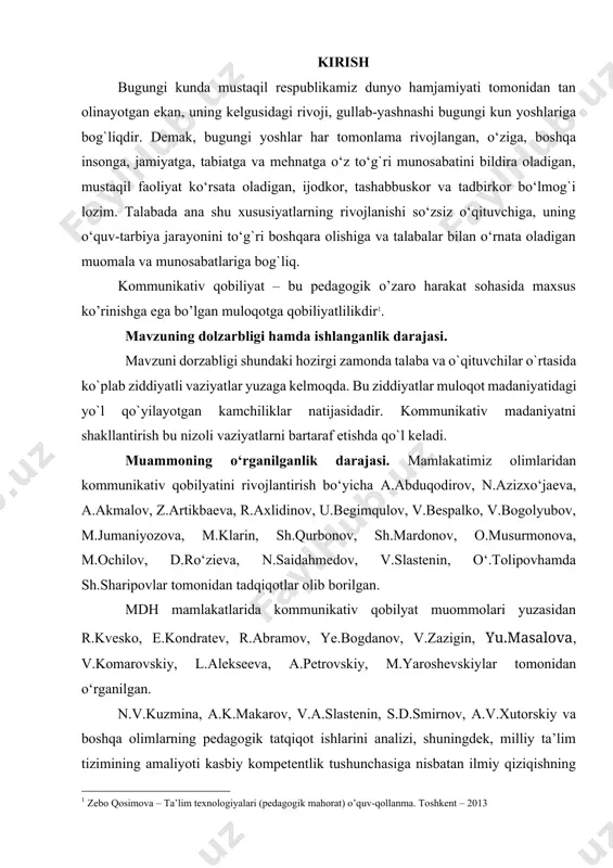 o‘qituvchining kommunikativ madaniyatini kasbiy faoliyatining asosi sifatida shakllantirishga qaratilgan, uning ijtimoiy va umumiy madaniyat bilan yaqin aloqasi qayd etildi (evgeniy aleksandrovich klimova, v.a. kan-kalik, a.a. leont'ev, v. a. suxomlinskiy, s. a. smirnov, vasiliy vasilevich sokolov va boshqalar)[footnoteref:2]. [2: www.donschool86.ru – nutq qismlari bo’ilimi] o‘qituvchi bolg’usi pedagog sifatida, shu jumladan nutq terapevtini evgeniy aleksandrovich klimova, kasb turiga - "odam-odam" bo'lib, uning shaxsiy fazilatlari o'ziga xos xususiyatlarga ega bo'lib, odamlar o'rtasidagi o'zaro ta'sirni, odamlarni tushunishni, aloqalarni o'rnatishni, birgalikdagi faoliyatni tashkil qilishni ta'minlaydi. o‘qituvchining muhim xususiyati bu kasblarga bog'liqligi "nutqiy javobgarlikni oshirish", unda kommunikativ madaniyat professionallik uchun zarur shartdir. o‘qituvchi faoliyatining asosi sifatida "kommunikativ madaniyat" tushunchasi og'zaki kommunikativ madaniyat (o`zaro muloqot paytida gapirish va tinglash qobiliyati), yozma kommunikativ madaniyat (xatlarni to'g'ri va maqsadli o'qish va yozish qobiliyati), og'zaki bo'lmagan kommunikativ madaniyat (xushmuomalalik bilan og'zaki bo'lmagan muloqot). vasiliy vasilevich sokolov kommunikativ madaniyatni pedagogik antropologiya sohasi sifatida ko'rib, ta'kidlaydi ob'ekt qiymati atama "muayyan kommunikativ holatlarga …