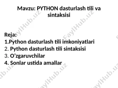 python dasturlash tili imkoniyatlari — PPTX