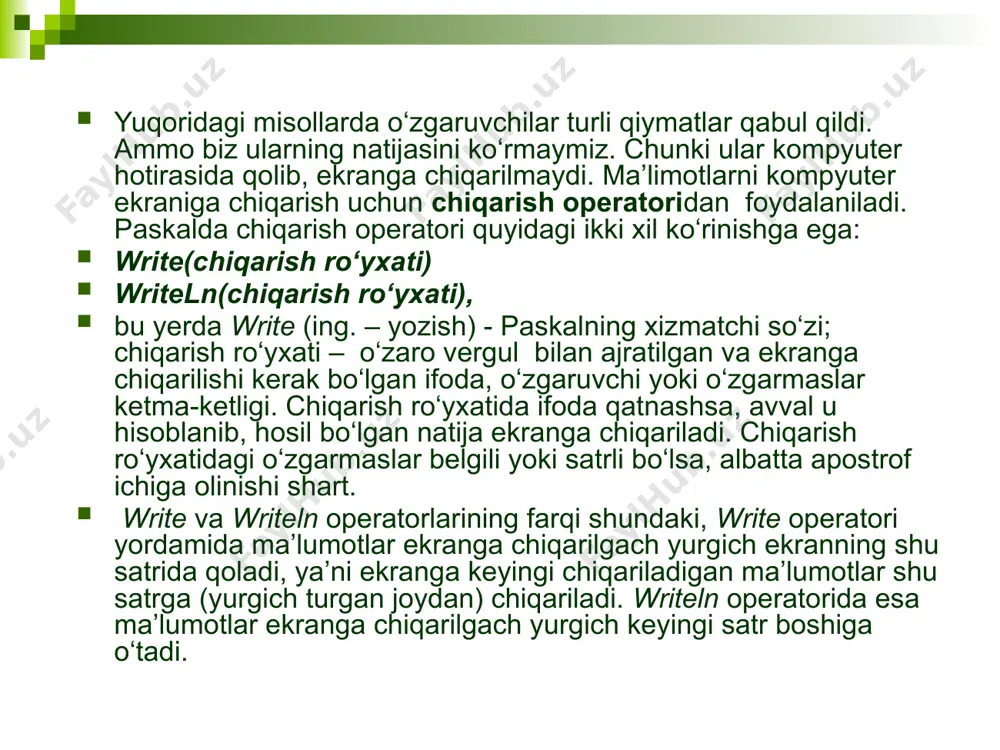 o‘zlashtirish va ma’lumotlarni ekranga chiqarish operatorlari - Page 4
