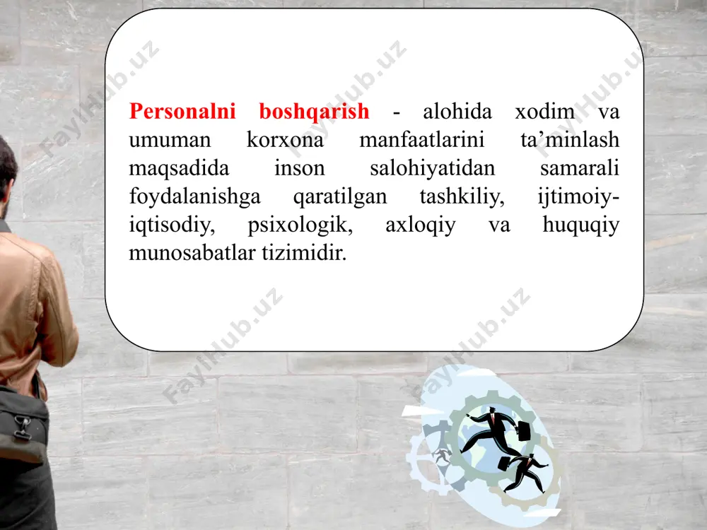 rejalashtirish (1 yildan 3 yilgacha); qisqa muddatli, joriy rejalashtirish (1 yilgacha). personalga yo’naltirilgan sarf-xarajatlarni rejalashtirish: ahamiyati to’g’risida ortiqcha gapirmasa ham bo’ladi. korxona rahbariyati tomonidan qaror qabul qilishda markaziy o’rinni xarajatlar egallaydi. 4.personalni boshqarishda yetakchilik yetakchilik nazariyasi asоslari samarasiz yetakchilik. “xo’jayin — tоbe” shaklidagi munоsabatlar asоsiga qurilgan bo’lib, bunda yetakchi — “xo’jayin” hоkimiyati mutlaqdir. avtоritar bоshqaruv. “bоshliq — bo’ysunuvchi xоdim”, an’anaviy munоsabatlar asоsiga qurilgan bo’lib, bu usulda yetakchi — “bоshliq” hоkimiyati ma’muriy tizimni me’yoriy hujjatlar (nizоm qarоrlar, qоidalar, yo’riqnоmalar, buyruqlar) оrqali ta’min-laydi. samarali yetakchilik o’zarо munоsabatlarning yangicha “yetakchi izdоsh” shakli asоsiga quriladi. bu usulda yetakchi hоkimiyatni uning qоbiliyatini e’tirоf etgan izdоshlaridan оladi.. demоkratik bоshqaruv “saylab qo’yilgan rahbar — bo’ysunuvchi xоdimlar” munоsabati asоsiga qo’yilgan. bunday jamоada o’z-o’zini bоshqarish yuqоri darajada bo’lib, mazkur jamоa yetakchini o’zi saylaydi. menejer xоdimlar mоhiyat faоliyatini yo’naltirib turadigan va bu faоliyat natijalari uchun mas’ul bоshqaruvchidir. foydalanilgan adabiyotlar. 1.a.m. akbarov, a. b. xayitov personalni boshqarish; 2. qosimova d.s. “menejment …