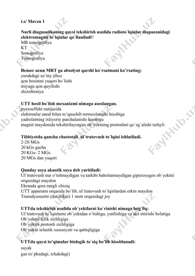 diagnostik tahlilatlar haqida test savollari — DOCX