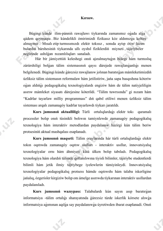 biz elektr tokın elektr maydan tásirinde elektr zaryadlardıń tártipli háreketi formasında qaradik. lekin biz házirshe qaysı zaryadlar (oń yamasa keri) háreketleniwi hám qanday háreketleniwin anıqlaganimiz joq (1-súwret). endi áne sol sorawlarǵa da juwap tabıw waqıtı keldi. onıń ushın aldın metall ótkeriwshilerdiń ishki dúzilisin bilip alıw zárúr. 1. metallarning dúzilisi. qálegen metall daǵı valent elektronlardıń bir bólegi atomdagi óz ornın tastap ketiwi anıqlanǵan. nátiyjede atom oń ionǵa aylanadı. metallardaǵı oń ionlar qatań tártipte jaylasıp, metalldıń tiykarın quraydı. olar arasında bolsa erkin (yaǵnıy atomni tark etken) elektronlar tártipsiz (xaotik) háreketlenedi (2 - súwret). 3-suwretde bir elektrondıń júdá kishi waqıt aralıǵindaǵı háreket trayektoriyasi kórsetilgen. 2-3- súwretler. 2. metall ótkeriwshilerde elektr maydan tásirinde qanday elektr zaryadlar háreketlenedi? oń ionlar ótkeriwshiniń tiykarın quraǵanı, ótkeriwshi bolsa qo'zg'almas bolǵanı ushın oń ionlar elektr maydan tásirinde de háreketlana almasligi óz-o zidan ayqın. itimal, elektr maydan tásirinde erkin elektronlar háreketlanar? biziń bul boljawımız tastıyıqlawdı talap etedi. fizikada eń isenimli …