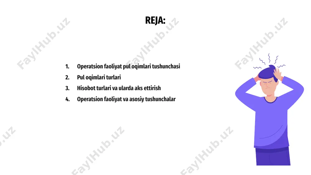 ni anglatadi. pul oqimi esa daromadlar va xarajatlarning harakatini ifodalaydi, uni boshqarish muhimdir. pul oqimlari hisobi orqali korxona moliyaviy holatini aniqlab olish mumkin. bu hisobot kompaniya resurslaridan foydalanishni va daromad olishni ko‘rsatadi. pul oqimlarini aniqlash usullari operatsion faoliyat pul oqimlari bu korxona asosiy ish faoliyatidan tushgan va sarflangan pullarni ifodalaydi, bu hisob moliyaviy barqarorlikni ko'rsatadi. pul oqimlarini aniqlashda ikki asosiy usul mavjud: to'g'ridan-to'g'ri va bilvosita usullar. har biri o'zining afzalliklari va noqulayliklariga ega. to'g'ridan-to'g'ri usulda real pul tushumlari va to'lovlari aks etadi, bilvosita usul esa sof foydadan kelib chiqib pul oqimini hisoblaydi. to‘g‘ridan-to‘g‘ri usul mohiyati to‘g‘ridan-to‘g‘ri usulda, operatsion faoliyatdan tushgan pul mablag‘lari aniq manbalar bo‘yicha ko‘rsatiladi. bu metodda asosiy tushumlar va to‘lovlar ajratiladi. ushbu usul, pul oqimlarini kuzatishni osonlashtirib, foydalanuvchiga operatsion harakatlarning moliyaviy natijalarini tushunishda aniqroq ma’lumot beradi. hisobotda naqd tushumlar, tovarlar uchun to‘langan summalar, ish haqi to‘lovlari va boshqa operatsion harajatlar alohida bandlar sifatida aks ettiriladi. mars is a …