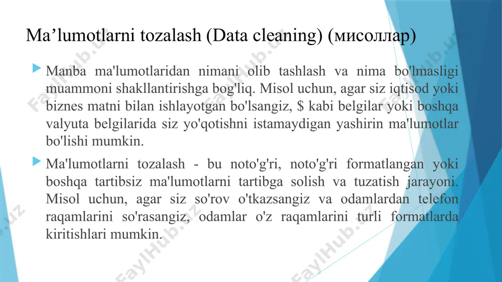 shuningdek, portlash, kamroq - to'lqin) - ma'lumotlarning turli chastotali komponentlarini tahlil qilish imkonini beruvchi matematik funktsiya. funksiya grafigi to‘lqinsimon tebranishlarga o‘xshaydi, amplitudasi boshlang‘ich nuqtadan nolga kamayadi. to'lqinlarni siqish jarayonidagi birinchi qadam tasvirni raqamlashtirishdir. raqamlangan tasvir uning intensivlik darajalari yoki 0 (qora) dan 255 (oq) gacha bo'lgan kulrang shkala va o'lchamlari yoki kvadrat dyuymdagi piksellar soni bilan tavsiflanishi mumkin. wavelet to'lqinli siqilish to'lqinlar neyron tarmoqlarni o`qitishda ma'lumotlarni filtrlash va qayta ishlash, holatni tahlil qilish va fond bozorlaridagi vaziyatni prognoz qilish, turli xil signallarni qayta ishlash va sintez qilishda, masalan, nutq, tibbiy, siqishni va tasvirni qayta ishlash muammolarini hal qilishda keng qo'llaniladi. klaster klaster zamonaviy axborot texnologiyalarining ajralmas qismi bo'lib, bir nechta kompyuterlarni bitta izchil tizimga birlashtirish imkonini beradi. klasterlar mahsuldorlikni oshirish, xatolarga chidamliligini oshirish va axborot tizimlarining uzluksiz ishlashini ta'minlash uchun ishlatiladi. klaster - bu o'zaro mantiqiy bog'langan mashinalar to'plami. klasterlash (misol) supermarketda mahsulotlar qatorlarga joylashtiriladi va ularning har biri "sabzavot", …