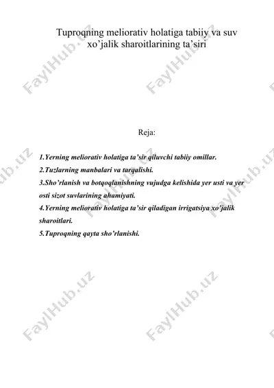 tuproqning meliorativ holatiga tabiiy va suv xo’jalik sharoitlarining ta’siri — DOC