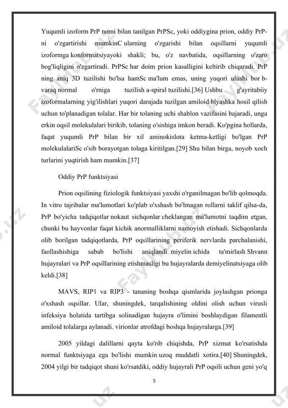 . ular, shuningdek, tarqalishining oldini olish uchun virusli infeksiya holatida tartibga solinadigan hujayra o'limini boshlaydigan filamentli amiloid tolalarga aylanadi. virionlar atrofdagi boshqa hujayralarga.[39] 2005 yildagi dalillarni qayta ko'rib chiqishda, prp xizmat ko'rsatishda normal funktsiyaga ega bo'lishi mumkin uzoq muddatli xotira.[40] shuningdek, 2004 yilgi bir tadqiqot shuni ko'rsatdiki, oddiy hujayrali prp oqsili uchun geni yo'q sichqonlar o'zgargan gipokampal uzoq muddatli kuchaytirish.[41][42] yaqinda o'tkazilgan tadqiqot, nega bu neyronal protein ekanligini aniqladi cpeb xamirturush prion oqsillariga o'xshash genetik ketma-ketlikka ega. cpeb ning prionga o'xshash shakllanishi uzoq muddatli xotirani shakllantirish bilan bog'liq bo'lgan uzoq muddatli sinaptik o'zgarishlarni saqlab qolish uchun juda uaytxud biomedikal tadqiqotlar institutining 2006 yildagi maqolasi shuni ko'rsatadiki, ildiz hujayralaridagi prp ekspressioni organizmning o'z-o'zini yangilashi uchun zarurdir. ilik. tadqiqot shuni ko'rsatdiki, barchasi uzoq muddatli gematopoetik ildiz hujayralari ularning hujayra membranasida prpni ifoda eting va prp-null ildiz hujayralari bo'lgan qon hosil qiluvchi to'qimalar hujayralarni susayishiga sezgirlikni oshiradi.[44] prp-ning rol o'ynashi mumkin bo'lgan ba'zi …