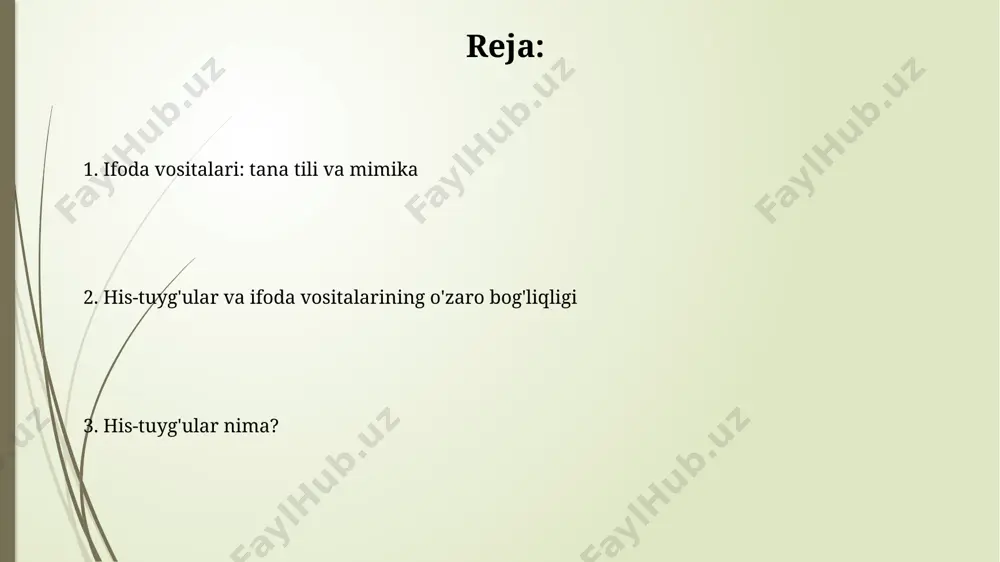 qin turdagi tahlil usullari bilan hisobga olish kerak. o'rta osiyo mamlakatlarida, jumladan, o'zbekistonda, hissiy ifodalarni namoyish etish madaniy jihatdan farq qilishi mumkin, masalan, 30% hollarda, ochiq his-tuyg'ularni namoyon qilish kamroq kuzatiladi. his-tuyg'ular va sog'liq hissiy stress 35 yoshdan oshgan toshkent aholisining 70%ida yurak-qon tomir kasalliklari xavfini oshiradi, bu esa sog'liqni saqlash tizimiga katta yuk o'tkazadi. o'zbekistondagi 2022 yilgi tadqiqotlar shuni ko'rsatdiki, depressiya va xavotirlik 15-25 yoshdagi yoshlarning 45%ida uyqu buzilishiga olib keladi, bu esa unumdorlik va umumiy farovonlikka ta'sir qiladi. his-tuyg'ularning fiziologiyasi yurak urishi tezlashishi, terlash va nafas olishning tezlashuvi kabi fiziologik o'zgarishlar, taxminan 0,5 sekund ichida sodir bo'ladi va bu butun dunyo bo'ylab turli madaniyatlarda kuzatiladigan universal javoblar hisoblanadi. inson miyasining amigdala mintaqasi hissiy javoblarni qayta ishlashda muhim rol o'ynaydi, bu jarayonda 100 dan ortiq neyrotransmitterlar ishtirok etadi va bu aqsh olimlari tomonidan o'tkazilgan tadqiqotlarda tasdiqlangan. his-tuyg'u nima? his-tuyg‘u – bu insonning ichki holatini, masalan, quvonch, g‘azab yoki qo‘rquvni …