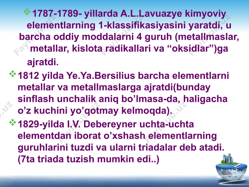 hanuzgacha katta aziyat ko’rmoqda. buni qarangki, kislotalar bu metallani eritish u yoqda tursin uni passiv qilib qo’yadi. u qimmatbaho toshlar tarkibiga kiradi. metallni toping??? 22 muammoli savol-3 bu metallning tuzlari o’zining rang-barang tovlanishi bilan ajralib turadi. nomi grek mifologiyasida kamalak ma’budasi sharafiga atalgan. hozrigi kunda bu metalldan xotira-fleshka tayyorlanadi. sun’iy fotosintez hosil qilishda u metalga murojaat etiladi. metallni toping??? 23 thank you ! logo 24 image9.png image10.png image11.jpeg image12.png image13.png image14.png image15.png image16.png image17.png image18.png image19.png image20.jpeg image21.png image22.png image23.jpeg image24.png image25.jpeg image26.png image27.png image28.png image29.png image30.png image1.jpeg image2.png image3.png image4.png image5.png image6.png image7.png image8.png /docprops/thumbnail.jpeg