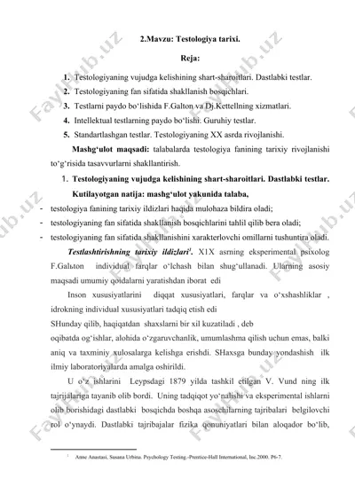 testologiya tarixi — DOC