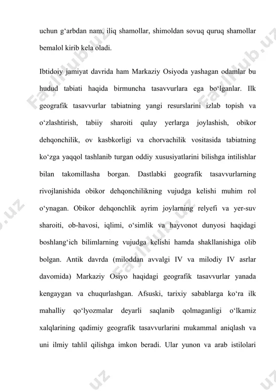 boʻlib, janubi-gʻarbda kaspiy dengizi va shimoli-gʻarbda sharqiy yevropadan sharqda xitoy va moʻgʻulistonga qadar, janubda afgʻoniston va erondan shimolda rossiyaga qadar choʻzilgan.[1] mintaqa oʻz ichiga sobiq sovet davlatlari boʻlmish qozogʻiston, qirgʻiziston, tojikiston, turkmaniston va oʻzbekistonni oladi. ushbu besh respublika nomidagi oʻxshashliklar tufayli mintaqadan tashqarida (asosan gʻarbda) mintaqa davlatlari umumiy tarzda '-stanʼ davlatlari deb ham yuritiladi. islomdan oldingi davrda va islom dini mintaqaga kirib kelishi davrida (tahminan milodiy 1000-yil yoki undan oldin) markaziy osiyoda asosan eroniy tilda soʻzlashuvchi va madaniyatga ega boʻlgan xalqlar istiqomat qilgan[2][3]. hududda baqtriyaliklar, soʻgʻdlar, xorazmliklar va yarim-koʻchmanchi skiflar hamda dahlar yashagan. turkiy xalqlarning koʻchib kelishi bilan markaziy osiyo asta-sekin oʻzbeklar, qozoqlar, tatarlar, turkmanlar, qirgʻizlar va uygʻurlar kabi turkiy xalqlarning vataniga aylandi. tojikistonni istisno qilganda, hududda amal qilgan eroniy tillar oʻrniga turkiy tillar kirib keldi. tarixan markaziy osiyo buyuk ipak yoʻli bilan aloqador boʻlib, yevropa va uzoq sharq orasida odamlar, tovarlar va gʻoyalar almashinuvi uchun chorraha vazifasini bajargan. markaziy …
