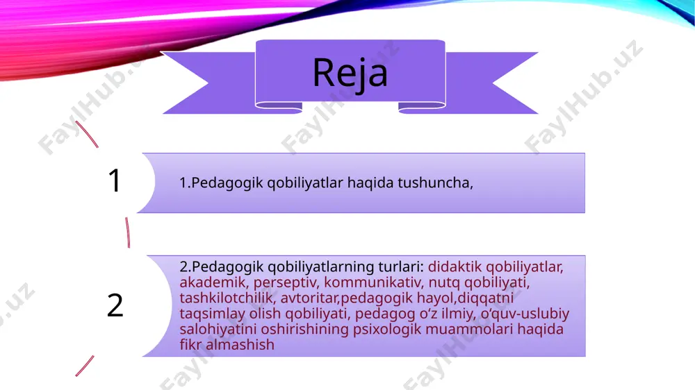moslashtirib yetkazib bera oladi ana shunday pedagogik qobiliyatni aniqlash uchun psixolog n.gonobolin juda qulay test tavsiya etadi. bilish xarakteridagi matnda o'qituvchining fikri bo'yicha ayrim sinf o‘quvchilari uchun qiyin deb hisoblangan qismlarni alohida ko‘rsatib, nima uchun bu qismlarning qiyinligini tushuntirib berish, shundan so‘ng esa matnni o'quvchilarga yengil va ularning o‘zlashtirishlari uchun qulay qilib qayta tuzish tavsiya etiladi. qobiliyatli o‘qituvchi shu bilan bir qatorda materialni o'zlashtirish, o‘quvchilarni diqqat-e’tiborini jalb qilishni ham nazarda tutadi. bunday o'qituvchi zarur sharoit yaratilmaguncha darsni boshlamaydi. haddan tashqari shiddat bilan boshlangan dars o‘quvchilarda himoya qiluvchi tormozlanishni vujudga keltirib, miya faoliyatini tormozlaydi va o‘qituvchining so‘zlari yetarlicha idrok qilinmaydi. gonobolin testiga ko`ra: akademik qobiliyatlar - o‘qituvchining o‘zi o‘qitadigan fani, shuningdek, boshqa fanlar sohasiga xos bo‘lgan chuqur va keng bilimlarga ega bo‘lish qobiliyatidir. akademik qobiliyatli o‘qituvchi faqat o‘z fani doirasidagina emas, balki atroflicha keng, chuqur bilimlarga ega bo‘lib, bu sohalarda erishilgan yutuqlar va kashfiyotlarni doimiy ravishda kuzata borib, ularni dars jarayonida …