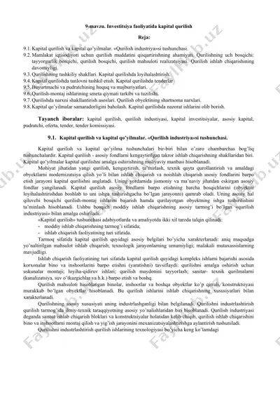 investitsiya faoliyatida kapital qurilish — DOCX