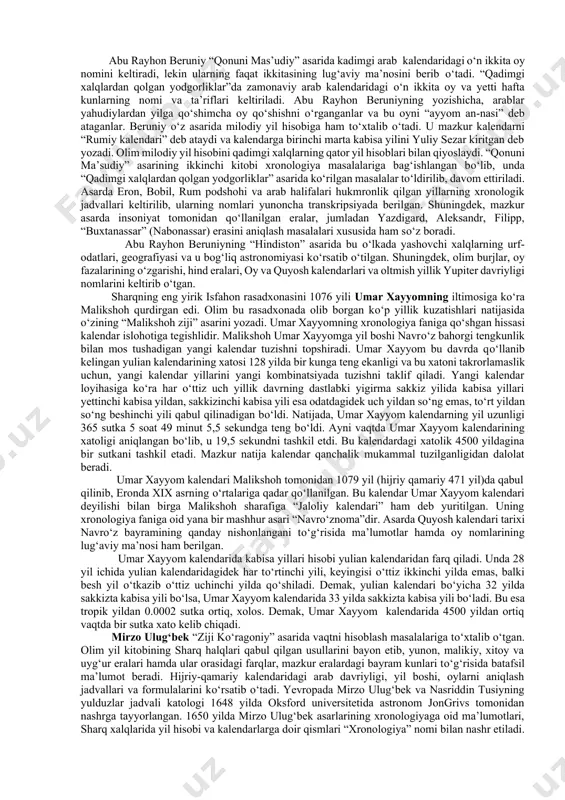 n davrda slavyan - rus vaqt hisobi va qadimgi rusda soatni hisoblash asoslarini ishlab chiqdi. xix asr oxirlarida rossiyada yulian kalendarini isloh qilish bо‘yicha maxsus komissiya tuziladi. unga mashhur olim d.i.mendeleyev boshchilik qiladi. xx asr boshlarida xronologiya faniga oid kо‘plab ilmiy tadqiqotlar olib borildi. n.v.stepanov “yangi uslub va provoslav pasxasi" (1907) kitobida yangi kalendarga о‘tish zaruratini ta’kidlaydi. olim tomonidan 1909-1915 yillarda rus solnomalari kalendari, qadimgi rus yil hisobi mart va sentabr, ultramart uslublari о‘rganilib, 1917 yilda “kalendar - xronologiya ma’lumotnomasi” kitobi nashr qilinadi. xx asrga kelib xronologiya asosiy yordamchi fanlaridan biriga aylanadi. bu davrda quyosh, oy-quyosh kalendarlariga doir tadqiqotlar yuzaga keladi. 1906-1914 yillarda nemis olimi f.ginsel uch jilddan iborat "matematik va texnik xronologiya" nomli kitobini yozdi. 1918 yilda rossiyada grigorian kalendari qabul qilinadi. natijada yangi kalendar tizimiga oid kuplab ilmiy - tadqiqotlar olib boriladi. i.f.polak “kalendarning о‘zgarishi” (1918) va “vaqt va kalendar” (1928), o.a.doblash - rojdestvenskiy “insonlar qanday qilib yilni …