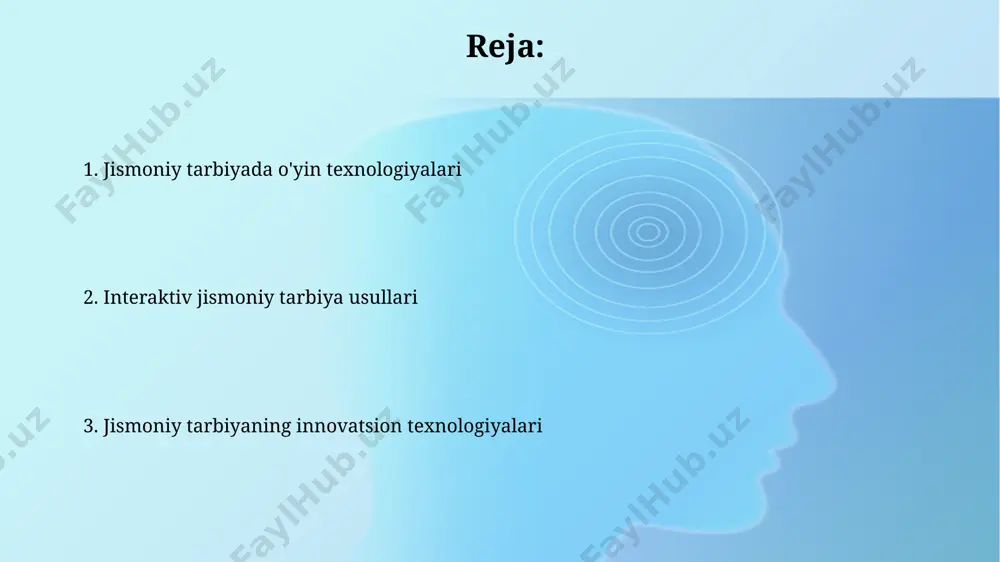 lash maqsadida, 10 xil turdagi jismoniy faoliyatni oʻz ichiga olgan, shaxsiylashtirilgan dasturlarni joriy etish. samarqand viloyatidagi maktablarda 3d-model va virtual haqiqat texnologiyalaridan foydalanib, turli xil sport turlarining, masalan, gimnastika va atletikaning, simulyatsiyalarini yaratish va shu orqali oʻquvchilarning xavfsiz va samarali mashq qilishlariga yordam berish. virtual va kengaytirilgan haqiqat texnologiyalari o'zbekistonning qishloq hududlaridagi maktablarda vr/ar texnologiyalaridan foydalanish jismoniy tarbiya darslarini yanada qiziqarli va samarali qilib, 50% gacha o'quvchilarning jismoniy faollik darajasini oshirishga yordam beradi. 2023 yilda aqshning kaliforniya shtatida o'tkazilgan tadqiqotlar shuni ko'rsatdiki, virtual haqiqatdan foydalangan holda o'tkazilgan jismoniy mashqlar an'anaviy mashqlarga nisbatan 25% ko'proq kaloriyalarni yoqishga yordam beradi. jismoniy faoliyatni rag'batlantirishning yangi usullari hindistondagi 50 ta qishloqda amalga oshirilgan tadqiqotlar shuni ko‘rsatdiki, an'anaviy sport turlaridan tashqari, parkur va kalistenika kabi zamonaviy jismoniy mashqlar 30% ga ko'proq yoshlarni jalb qilgan. jismoniy faoliyatni rag‘batlantirishda gamifikatsiya yondashuvi, masalan, 1000 dan ortiq bolani qamrab olgan toshkentdagi maktablarda qo‘llanilgan “sog‘lom turmush” mobil ilovasi orqali, yutuqlarni …