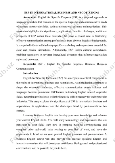 esp in international business and negotiations — DOCX