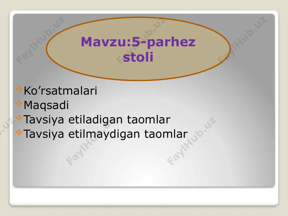 tkir va achchiq ta’mli salatlar, ketchup va mayonezlar, tuzlamalar. kolbasa, sosiska, kalla-pocha mahsulotlari. yong‘oq, pista, dukkaklilar (mosh, loviya, no‘xat). yangi pishgan non, shirinliklar. gazli ichimliklar, qahva, qora choy, spirtli ichimliklar. o‘tkir hidli ziravorlar va ko‘katlar,nordon ta’mli mevalar. sabzavotlardan(turp, rediska, sholg‘om). image2.jpg image3.png image4.jpg /docprops/thumbnail.jpeg